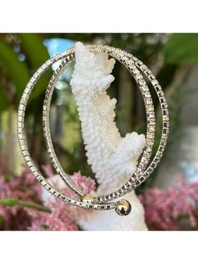 Delicate Criss Cross Cuff Silver Swarovski Crystals Statement Bracelet